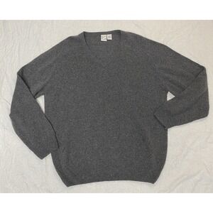 Men's 100% Cashmere Gray V-Neck Sweater Made in Japan L Field Gear